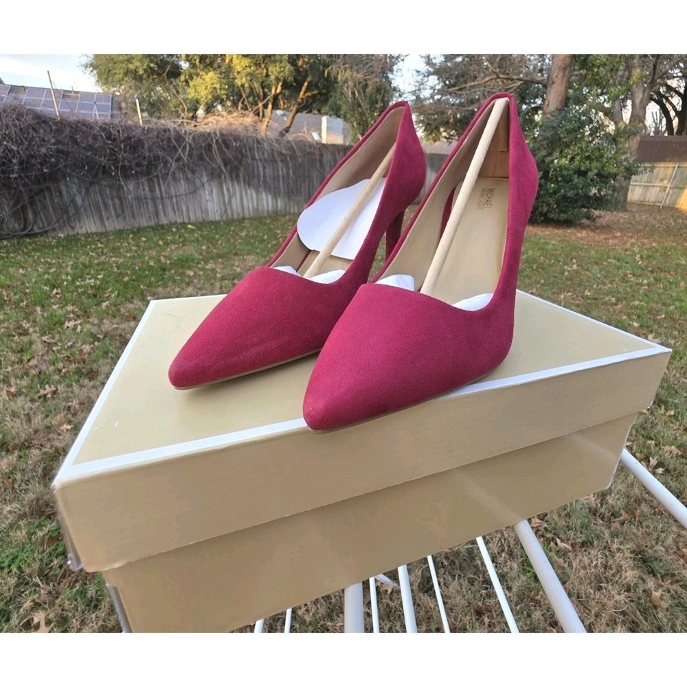 Michael Kors Dorothy Flex Pumps Berry Pink Suede Pointed Toe Heels Boxed